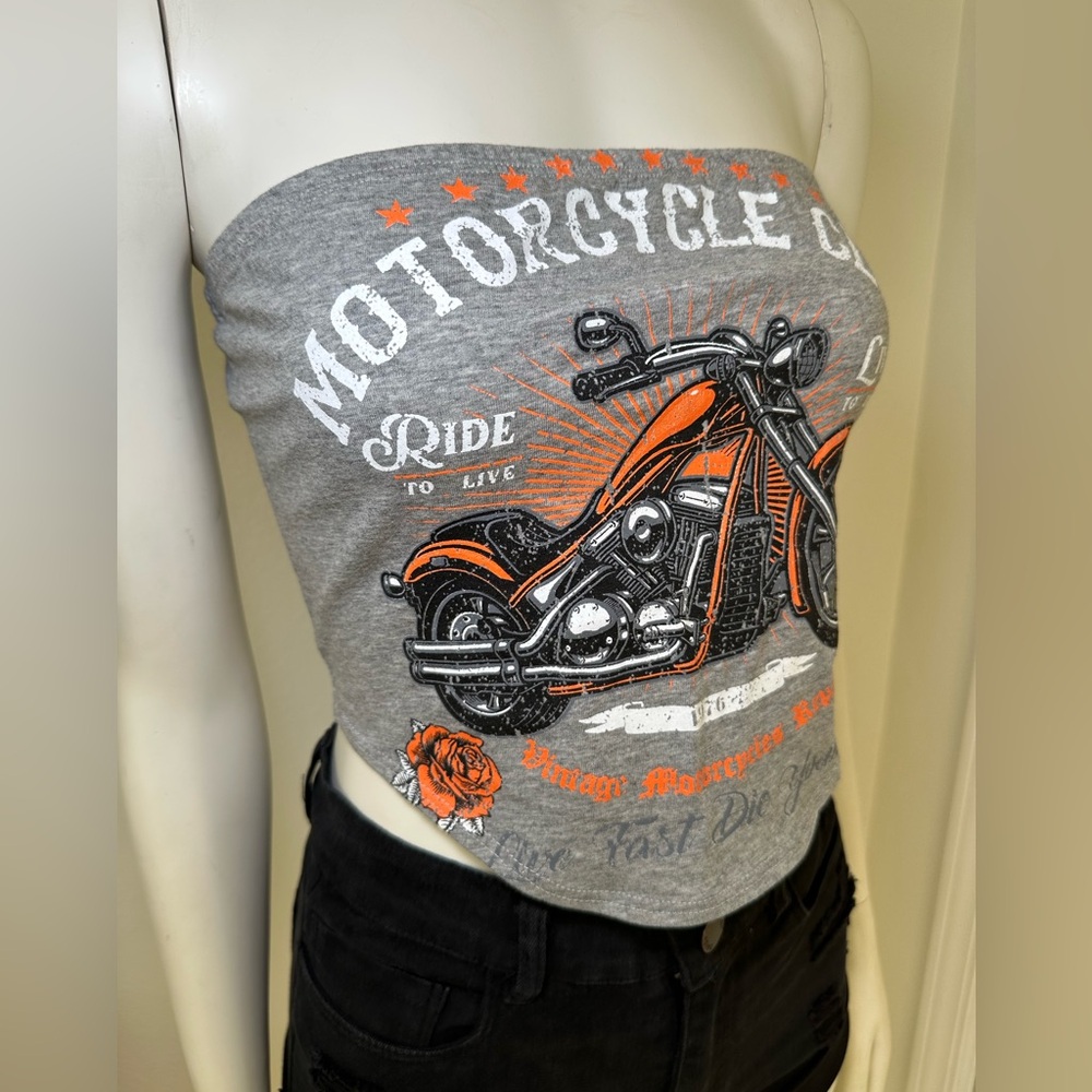 Light Gray Motorcycle Club Adjustable Tie Tube Top